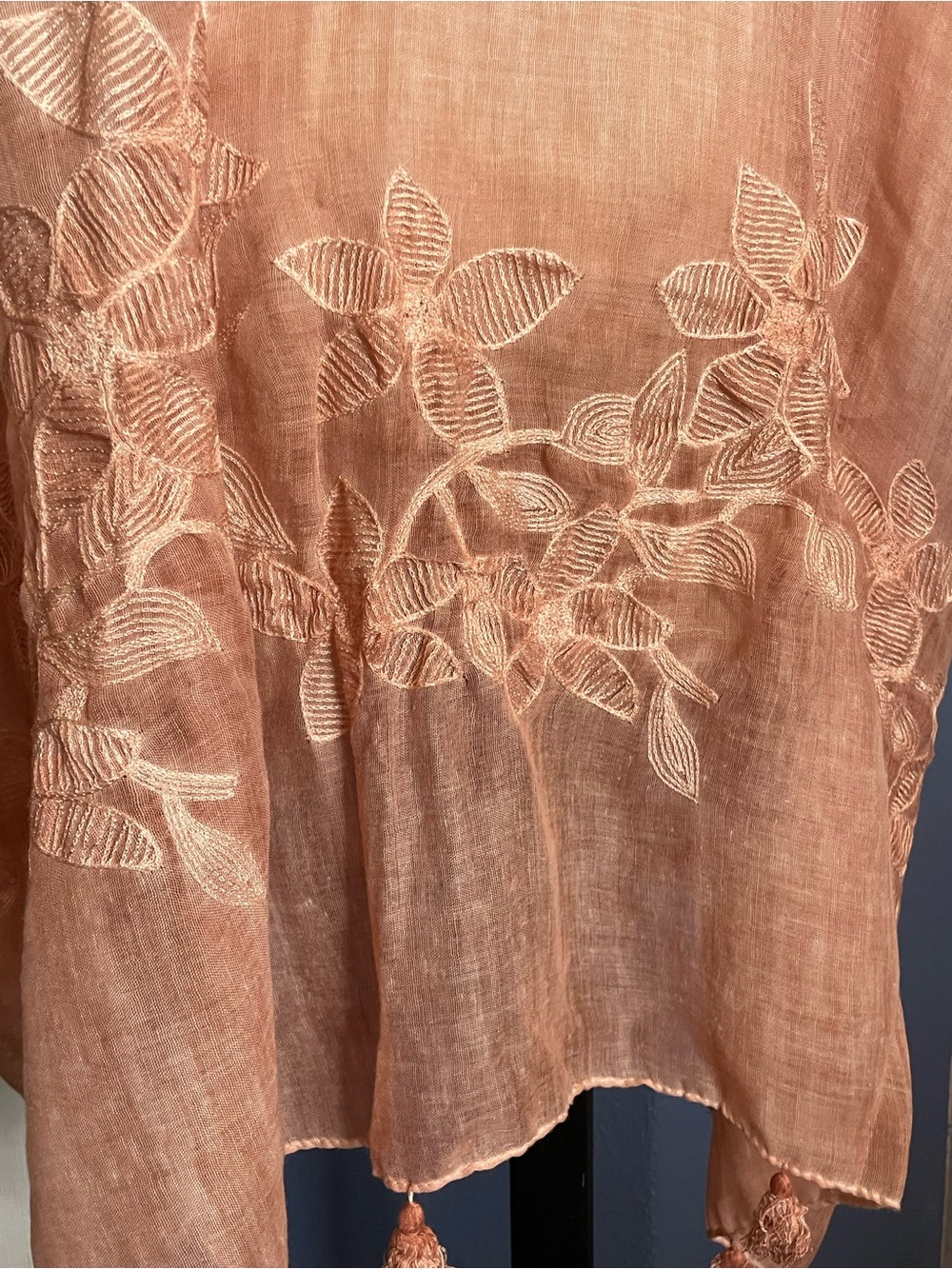 Peach Embroidered Floral Kimono Wrap - Women Accessories - Picture 4 of 8